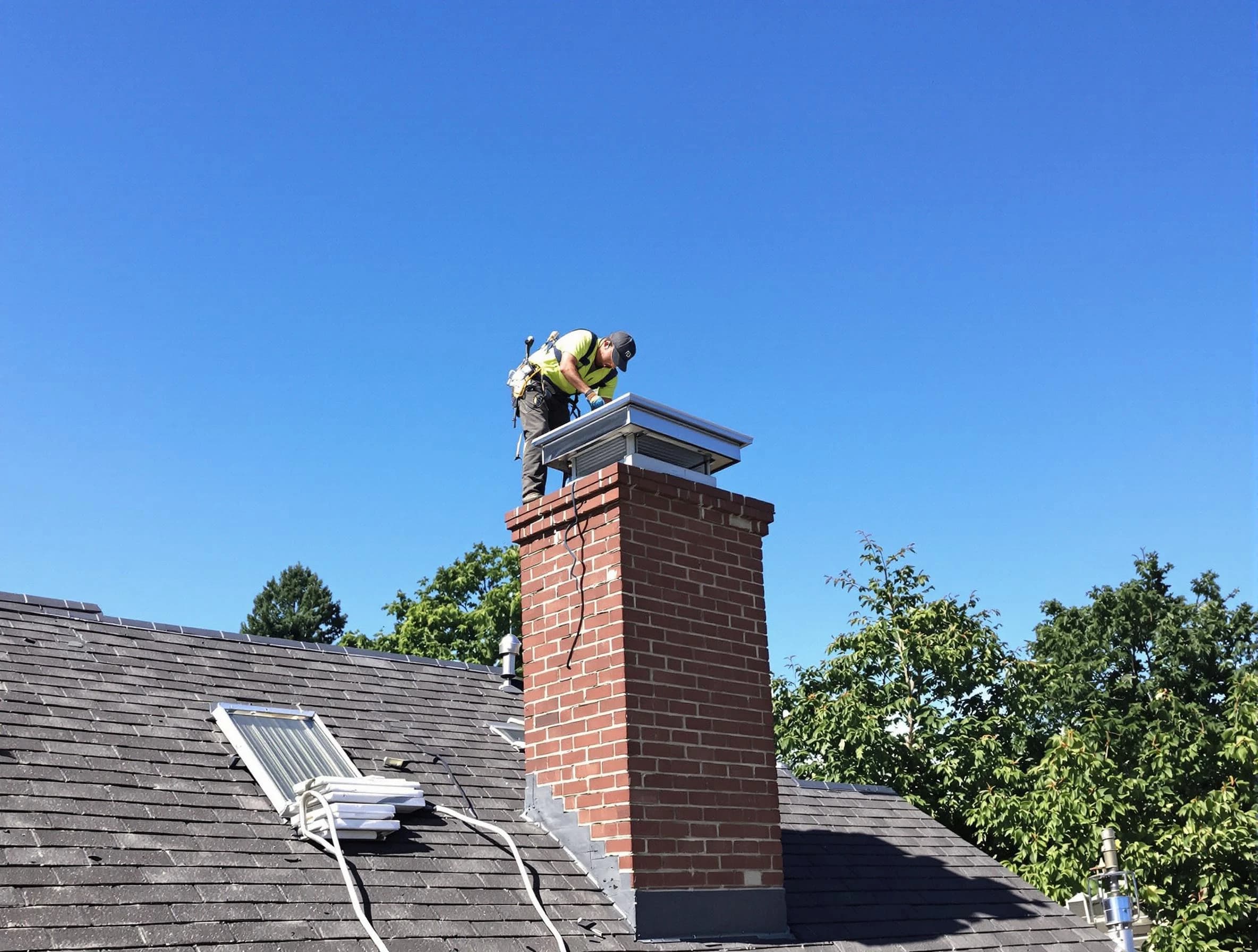 Washington Terrace Chimney Sweep technician measuring a chimney cap in Washington Terrace, UT